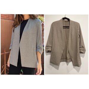 Babaton Plaid Open Front Blazer | Neutral Checked Lightweight Jacket (Size 4)